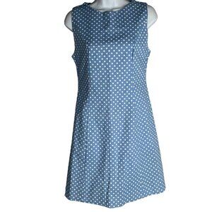 Compania Fantastica Polka Dot Sheath Dress M Blue Sleeveless Swing Zipper NEW